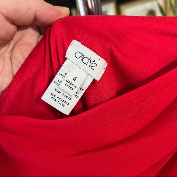 Vintage Cache Red One Shoulder Flower Mini Dress Size Small - Picture 4 of 11